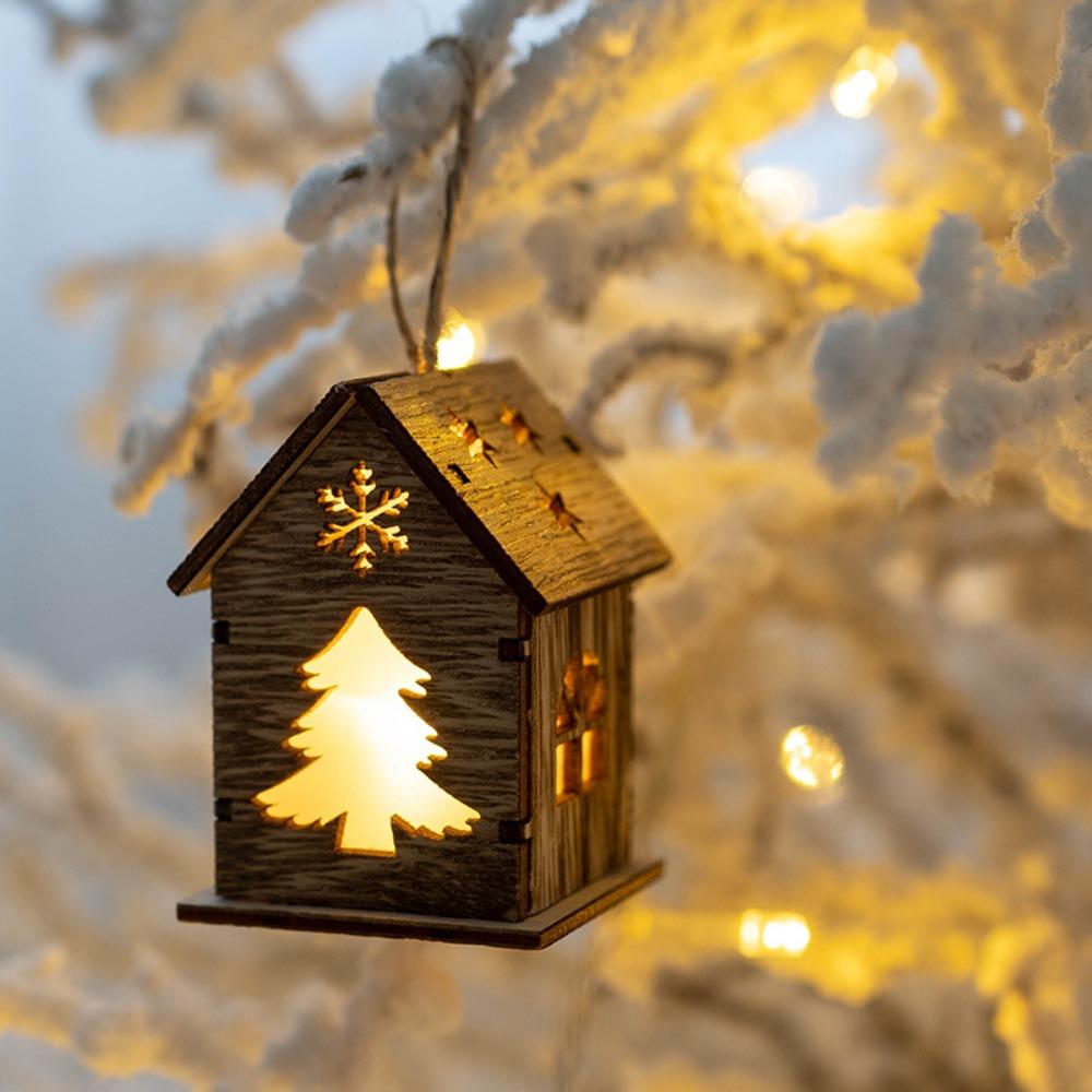 Christmas Wooden House  Christmas Decoration LED Light Xmas Tree Hanging Ornament Home New  Gift Navidad Hanging Decor