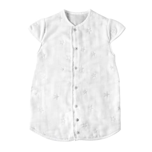 10mois Fluffy Gauze  6-layer Gauze  2way Baby Sleeper with Sleeves, 100% Cotton, White, Length 58cm, for Newborns To Around 3 Years Old