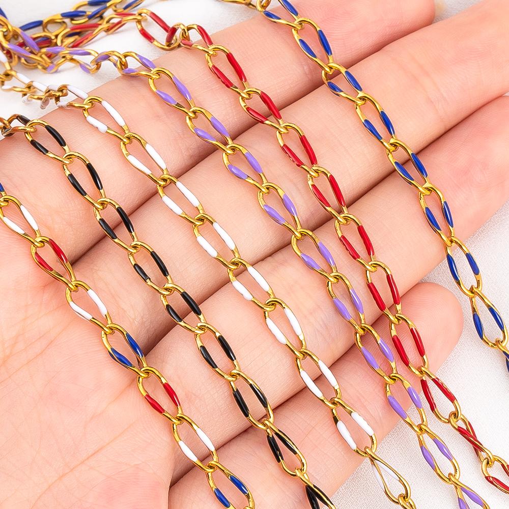 1 Meter Emaille-Kordelkette Edelstahl-Seil Rolo-Glieder Körper Goldene Kette Gürtel für Schmuckherstellung DIY Halskette Armband Handwerk
