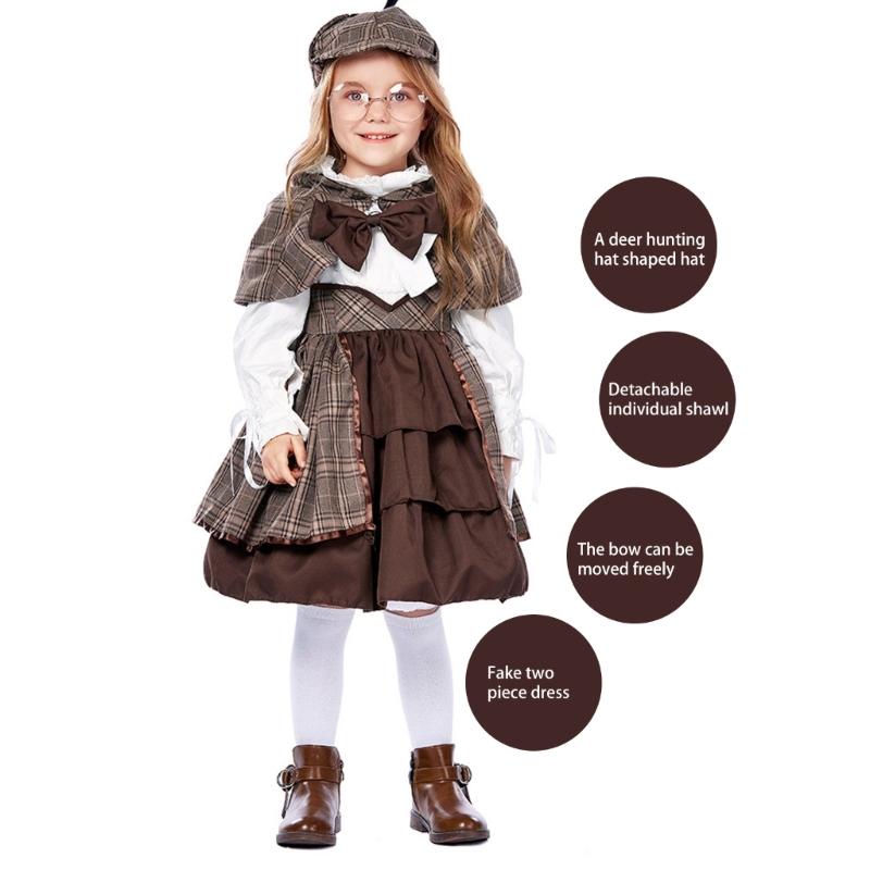 Detective Costume Accessorise for Kids Girls Detective Hat Glasses Sherlocks Detective Kit Girl British Preppy Outfit