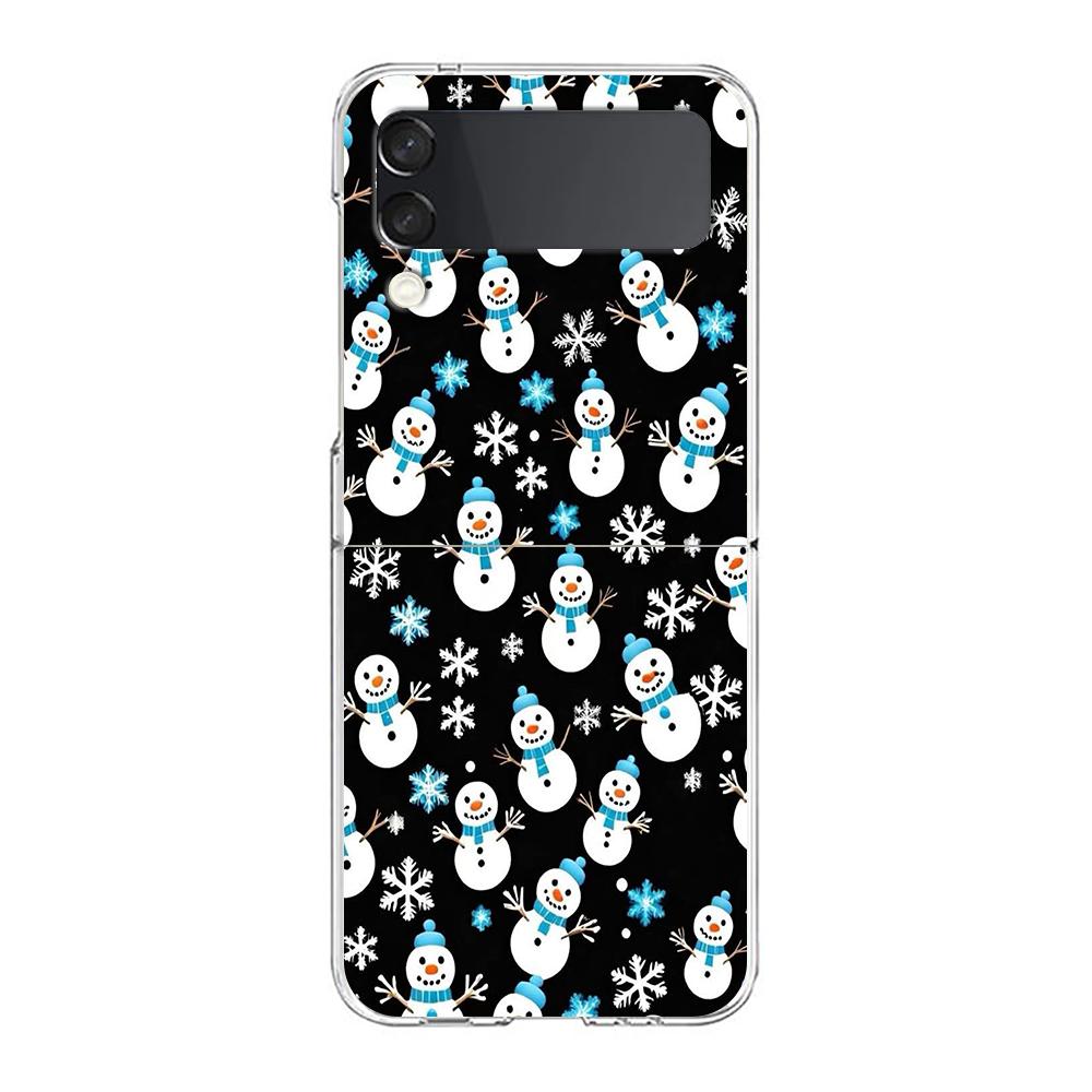 Phone Case For Samsung Galaxy Z Flip 3 4 5 Hard Folding Clear PC Bumper For Samsung Z Flip 6 Back Cover Cartoon Christmas