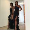 Elegant Sexy Women Sloping Shoulder Ruffled Party Evening Irregular Wedding Dress