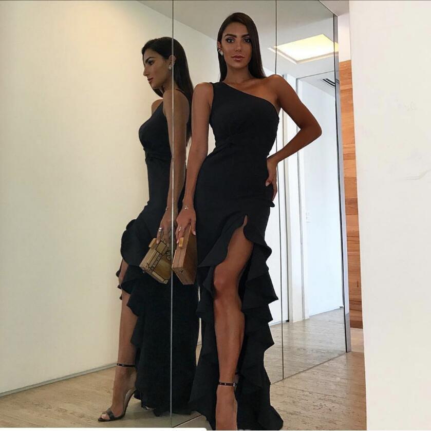 Elegant Sexy Women Sloping Shoulder Ruffled Party Evening Irregular Wedding Dress