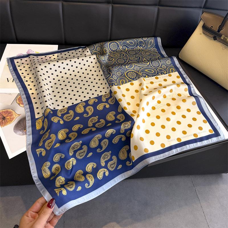 Polka dot cashew print scarf imitation silk retro high-end sunscreen shawl neck square scarf scarf silk scarf headscarf