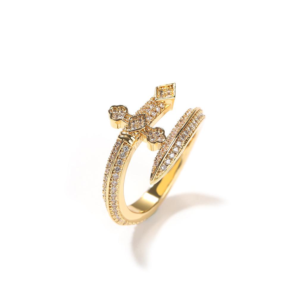Micro-inlaid Zircon Sword of Justice Vintage Ring Gold Personality Men's and Women's Trend Ring