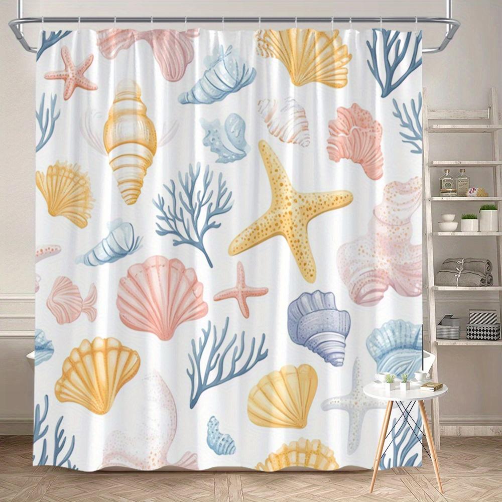 

1Pc Coastal Shells Ocean Life Pattern Shower Curtain, Polyester Fabric, Machine Washable, Suitable For Bathroom Decoration W60H190(CM)-1 Pcs