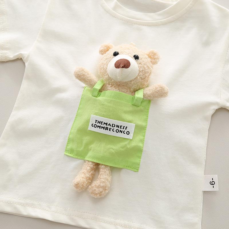 Children's Clothing Boys' Set Summer Three-dimensional Teddy Bear Cute Children's Short Sleeved Set Boys' Clothing Summer T-shirt