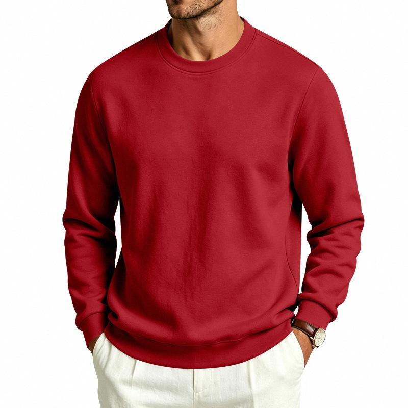 Autumn Winter Men Solid Color Crew Neck Sweatshirt Long Sleeve Loose Casual Daily Outdoor Pullover Sweatwear
