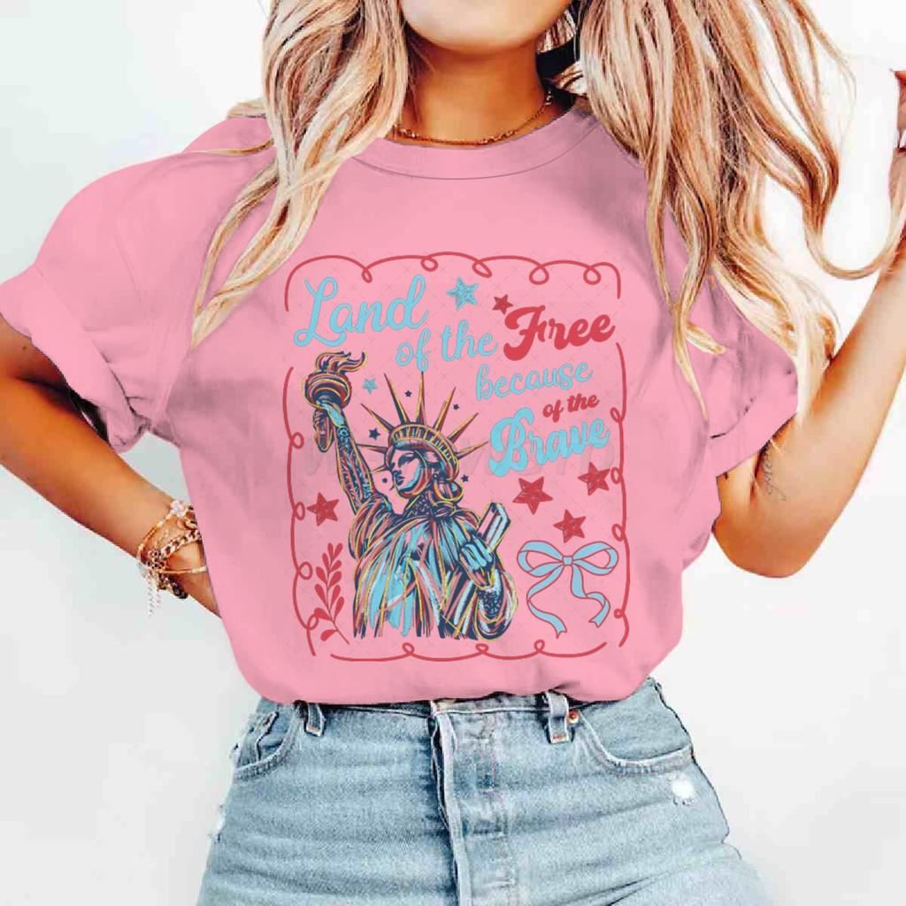 Terra dei Liberi Grazie ai Coraggiosi Magliette Maglietta del 4 Luglio Manica Corta Divertente Casual Top Estivi Abbigliamento Donna