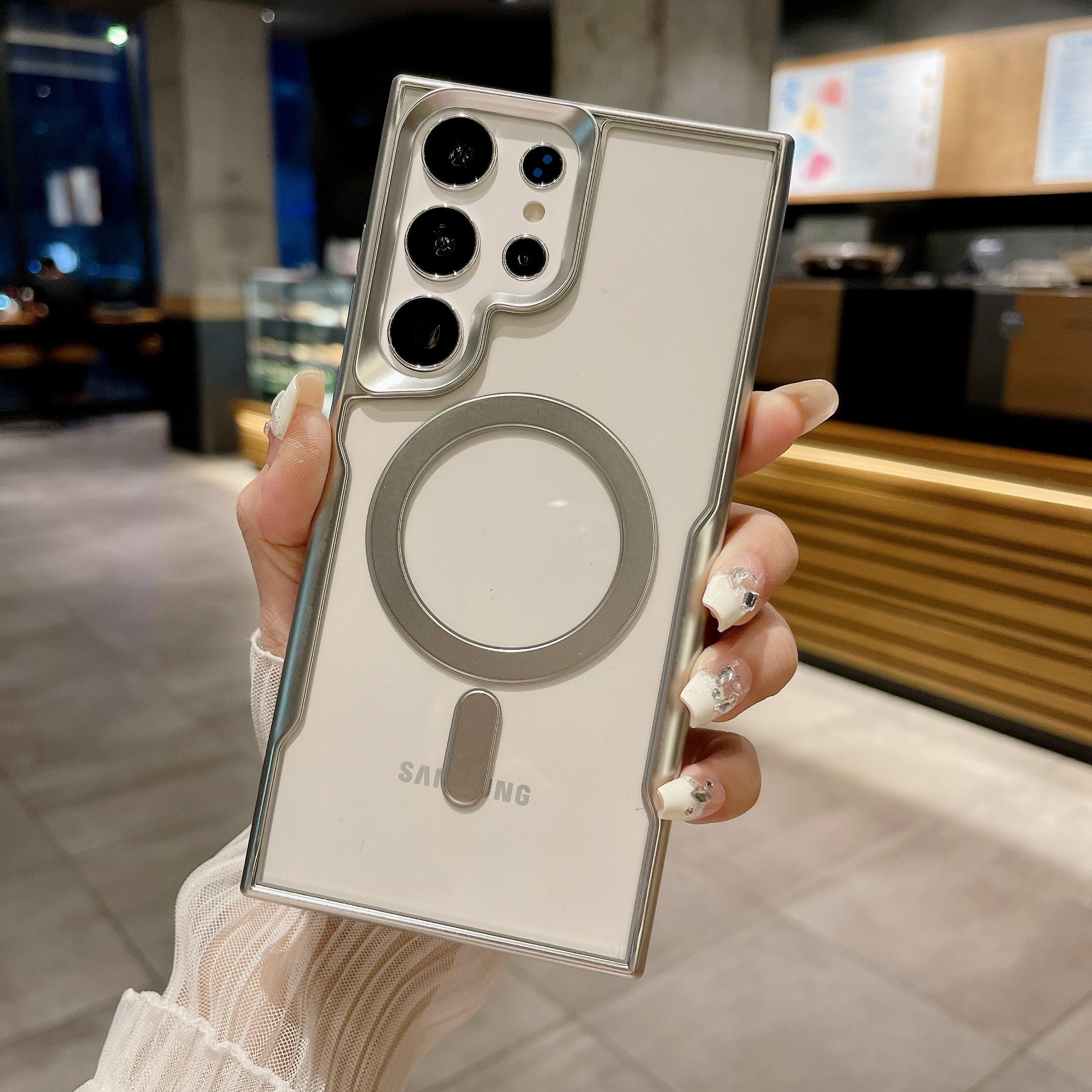 

Чехол для телефона Magsafe с матовым покрытием для Samsung Galaxy S24 Ultra S23 Plus S22, ультрамагнитный силиконовый прозрачный чехол-бампер с беспроводной зарядкой For SamsungS22 Ultra серебряный