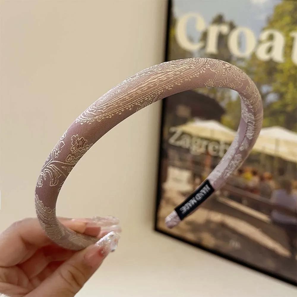 New Chinese Satin Printed Embroidery Hair Bands Women's High Cranial Top Pressing Hair Bundle Simple Temperament Headdresses