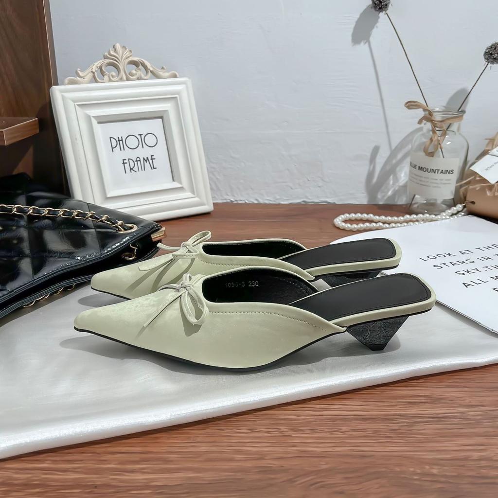 Spring and summer new commuter wind empty single shoes women wear high-end French bow bag head cool slippers women's summer