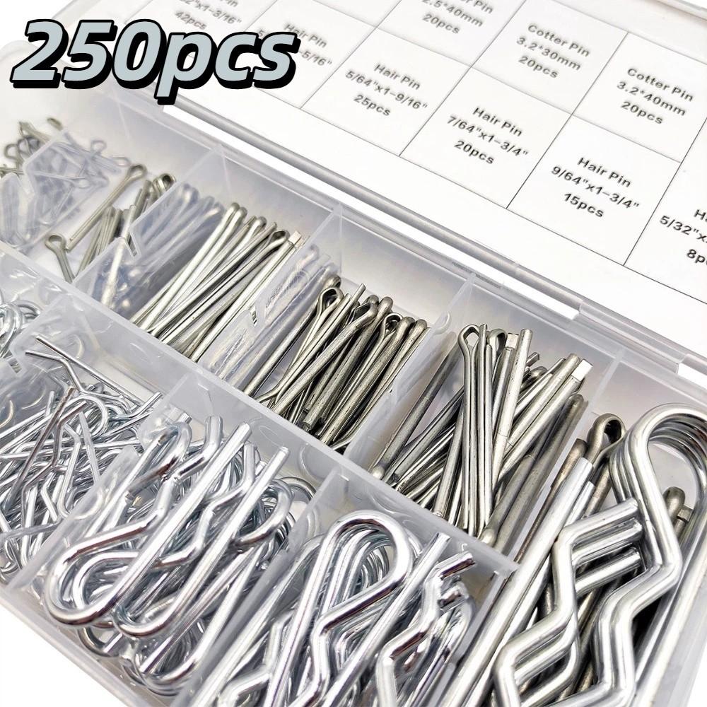 250pcs Heavy Duty Cotter Pin Assortment Set  Machinery Vehicle Equipment 250pcs