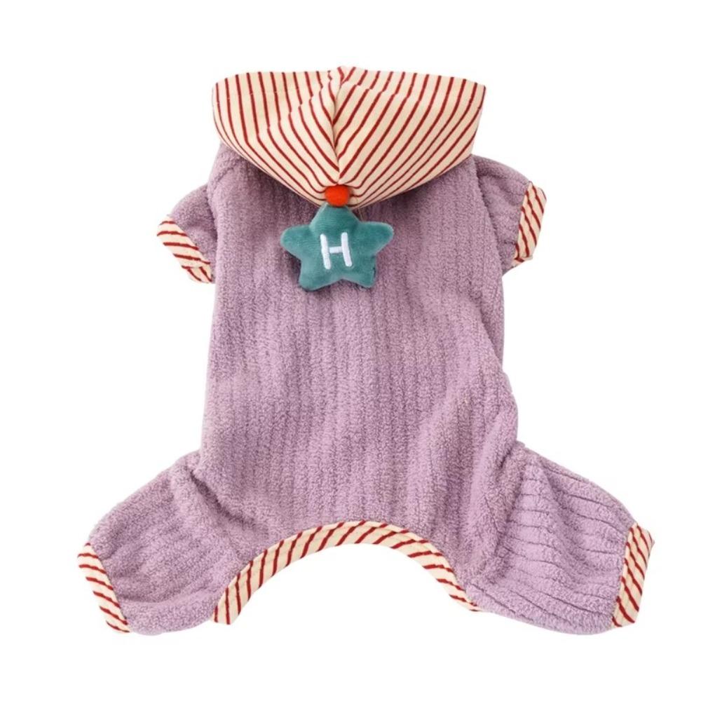 

Fleece Dog Striped Jumpsuit Star Design Puppy Hood Pajamas Fashion Dog Hoodies Small Medium Dogs XS фиолетовый