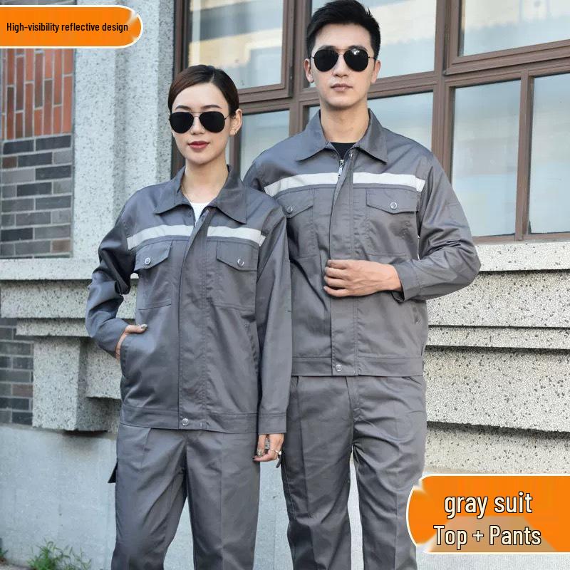 Reflective Polyester Cotton Workwear Set - Durable, Dirt-Resistant Clothes for Spring and Autumn Construction and Workshop Use