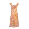French Retro Square Collar Ruffle Edge Floral Suspender Skirt Women's Summer Pure Desire To Tie Up Waist and Look Thin A-shaped Dress