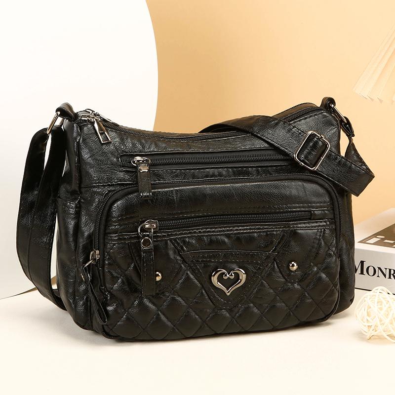 Women's Crossbody Bag Soft Leather Shoulder Bag Middle-Aged Mother Bag