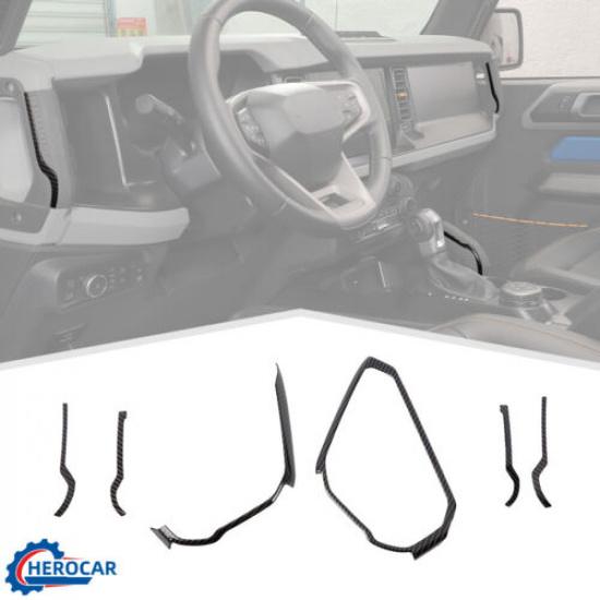 Center Console Handle Grab Decor Cover Trim For Bronco +Black Carbon Fiber