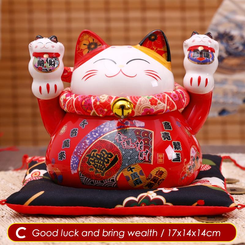 

6,6-дюймовая керамическая копилка для монет Maneki Neko, удачливая кошка, копилка, украшение для дома, центральное украшение
