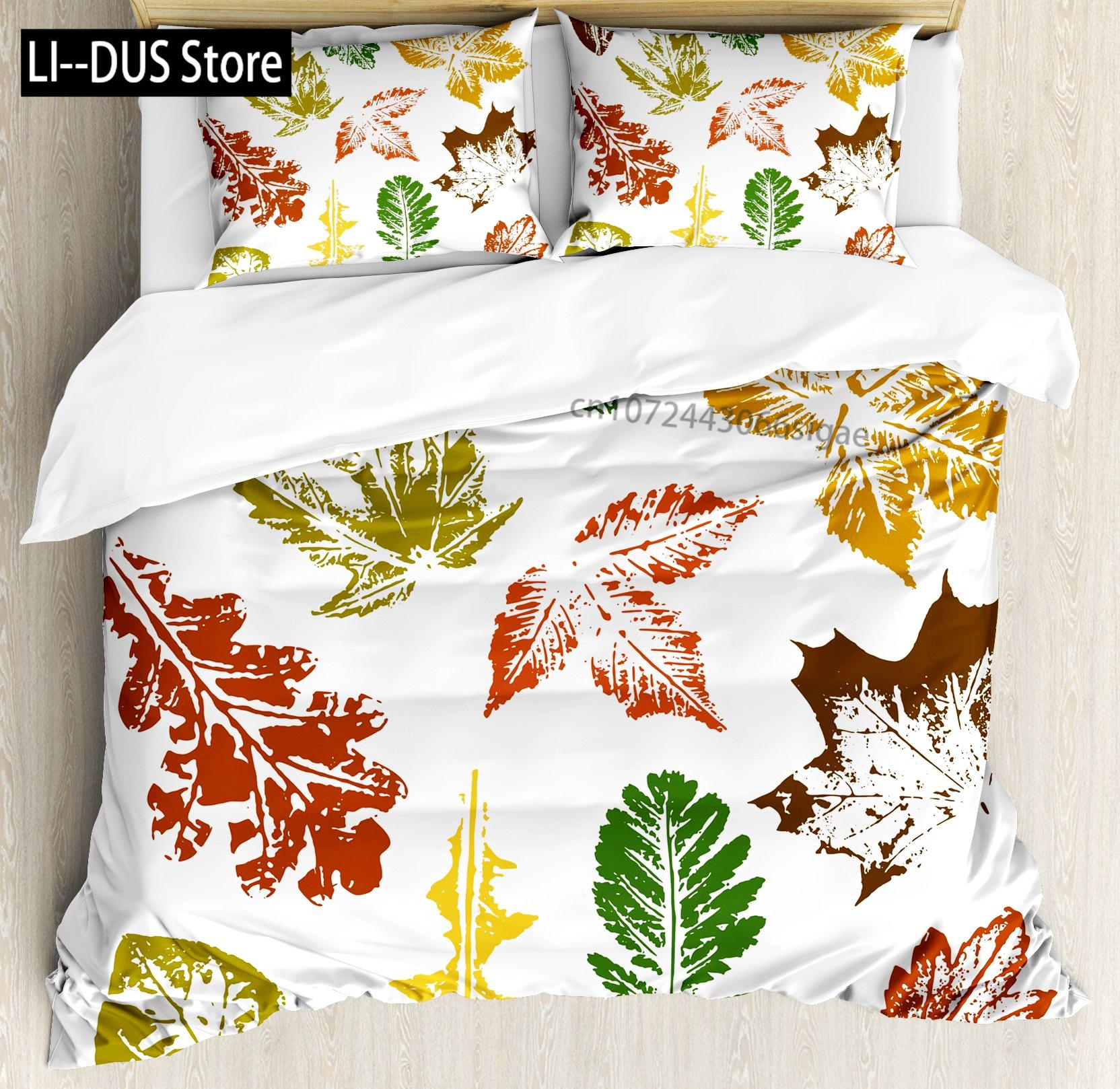 

Autumn Pumpkin Duvet Cover Full Size 3 Pcs Watercolor Orange Maple Leaves Bedding Set For Kids Teens Adults With 2 Pillowcases 135x200cm