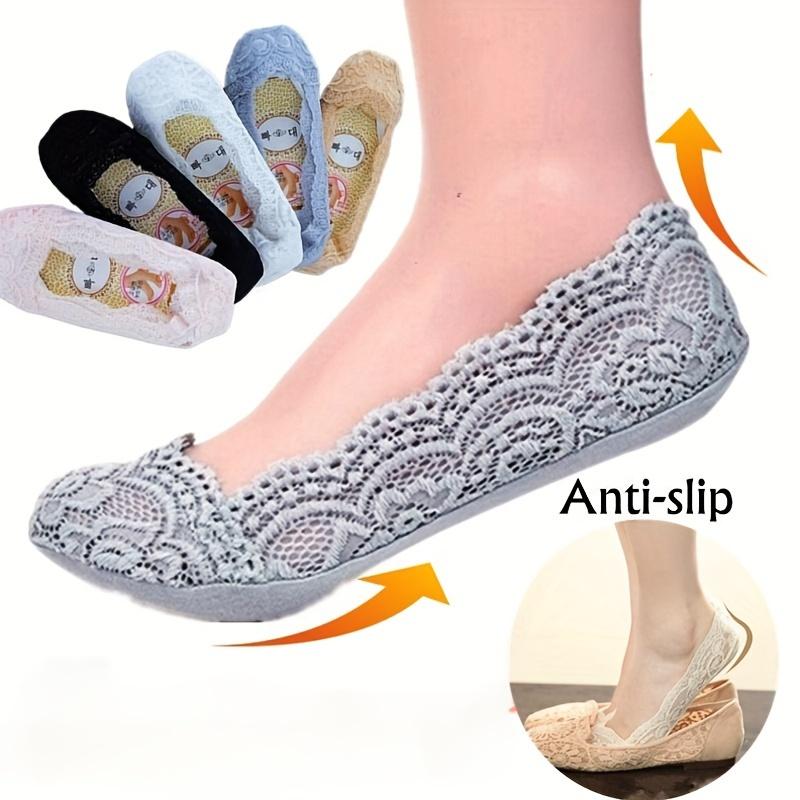 

5-Pair Women s Slip-Resistant Lace Concealed Boat Socks - Gentle Elastic Edge with Ventilated Design for Heel Decoration Pairing
