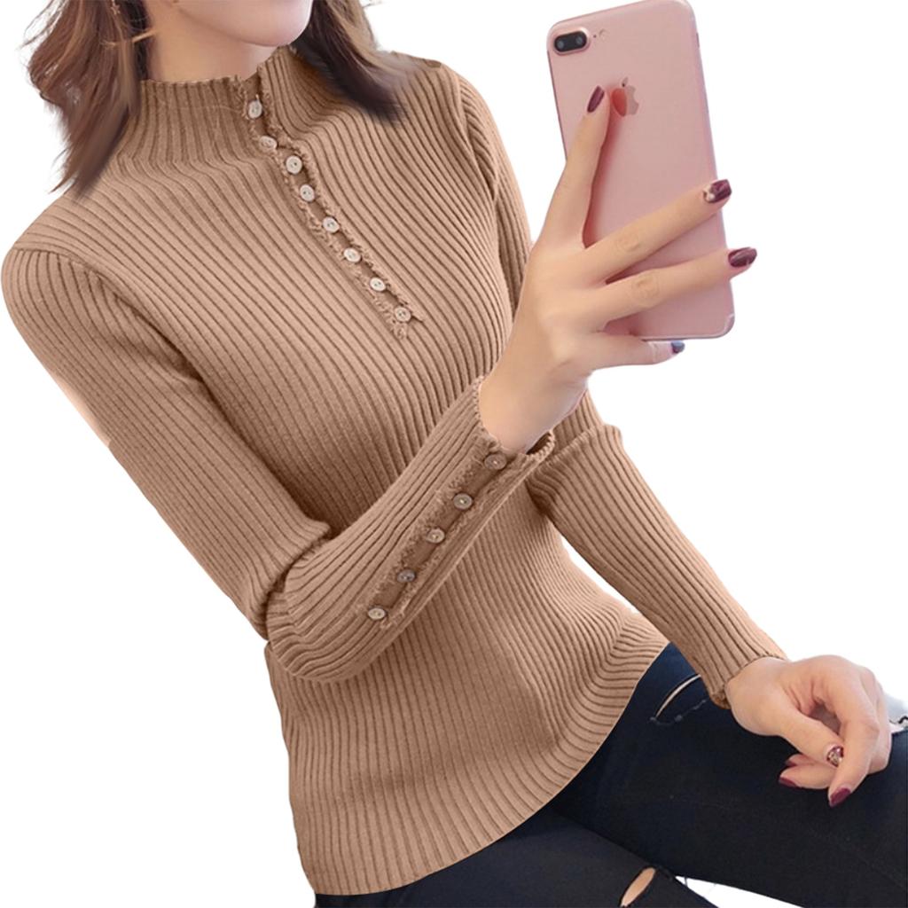 Women's Half-high Collar Base Layer Shirt Slim Button Sweater
