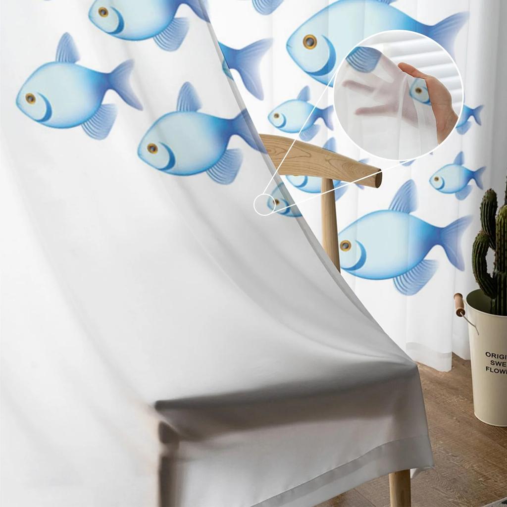 Carp Animal Fish Geometric Tulle Curtains For Living Room Sheer Curtain Bedroom Voile Decorative Window Treatments