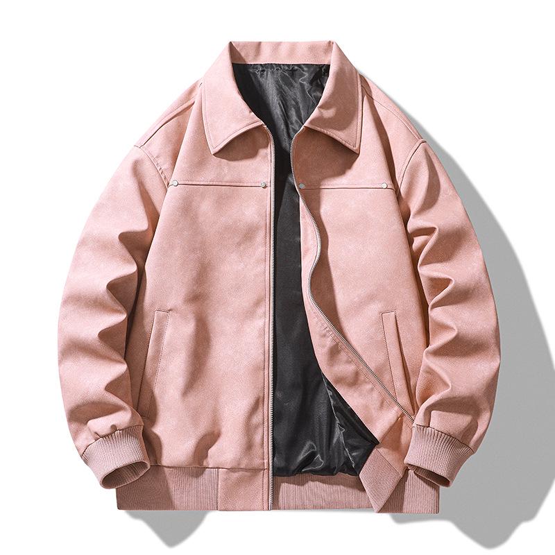 Men's 2025 Spring Fashion Lapel Motorcycle Leather Jacket - Korean Style Retro American Street Outerwear