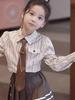 Girls' 2025 British Style Three-Piece Set: Mid-Length Trench Coat, Pleated Skirt, and Jacket for Spring/Autumn - New College Fashion.
