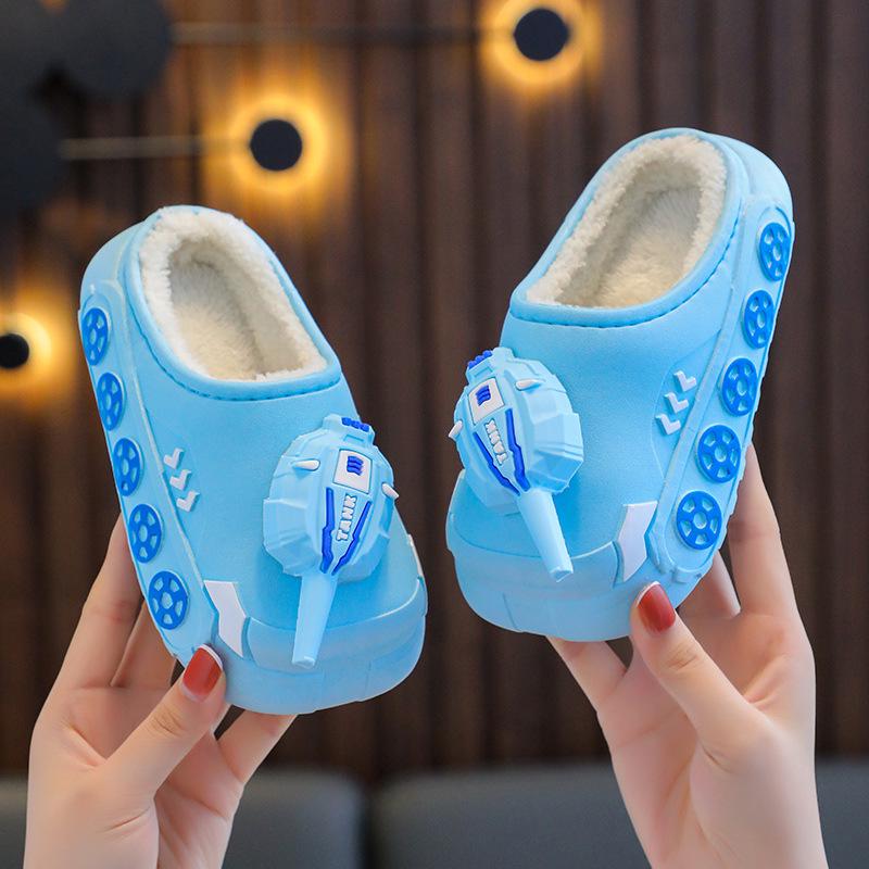Children's Cute Cartoon Tank Rocket Velvet Warm Winter Slippers