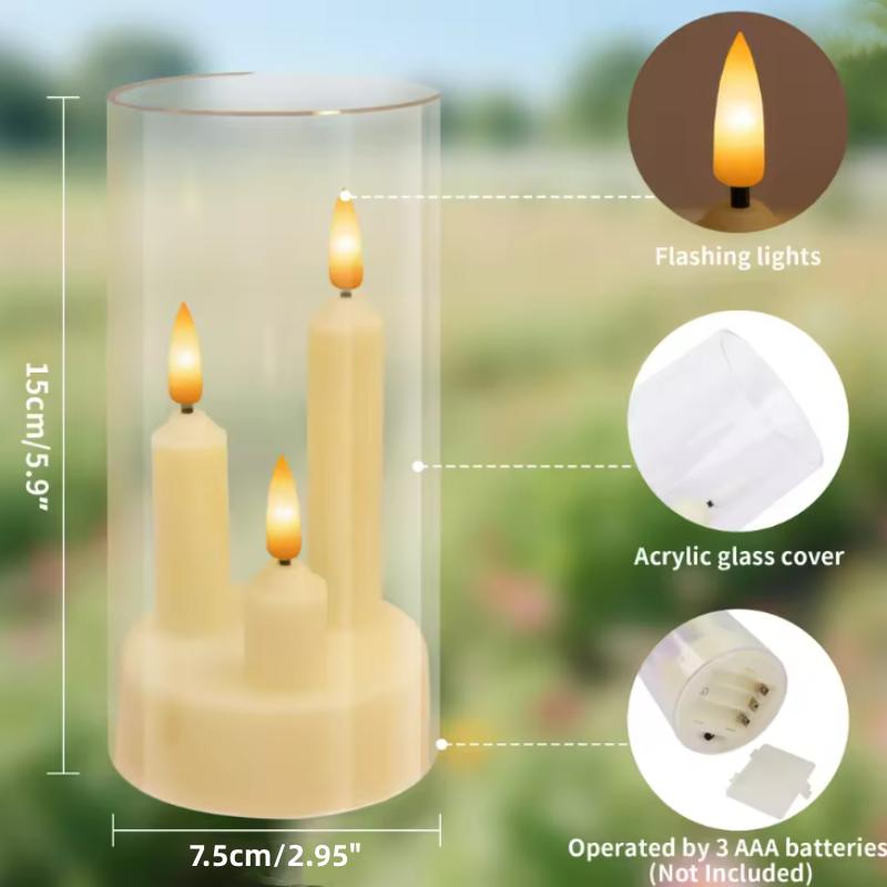 Uzaktan Kumandalı, Akrilik Kapaklı, Pille Çalışan Yaratıcı LED Sütun Mum 2'li Paket Ortam Lambası