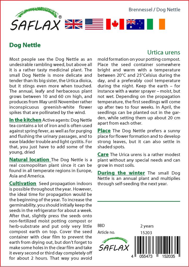 SAFLAX Garden In the Bag - Dog Nettle - 150 Seeds - With Substrate In a Fitting Stand Up Bag - Urtica Urens