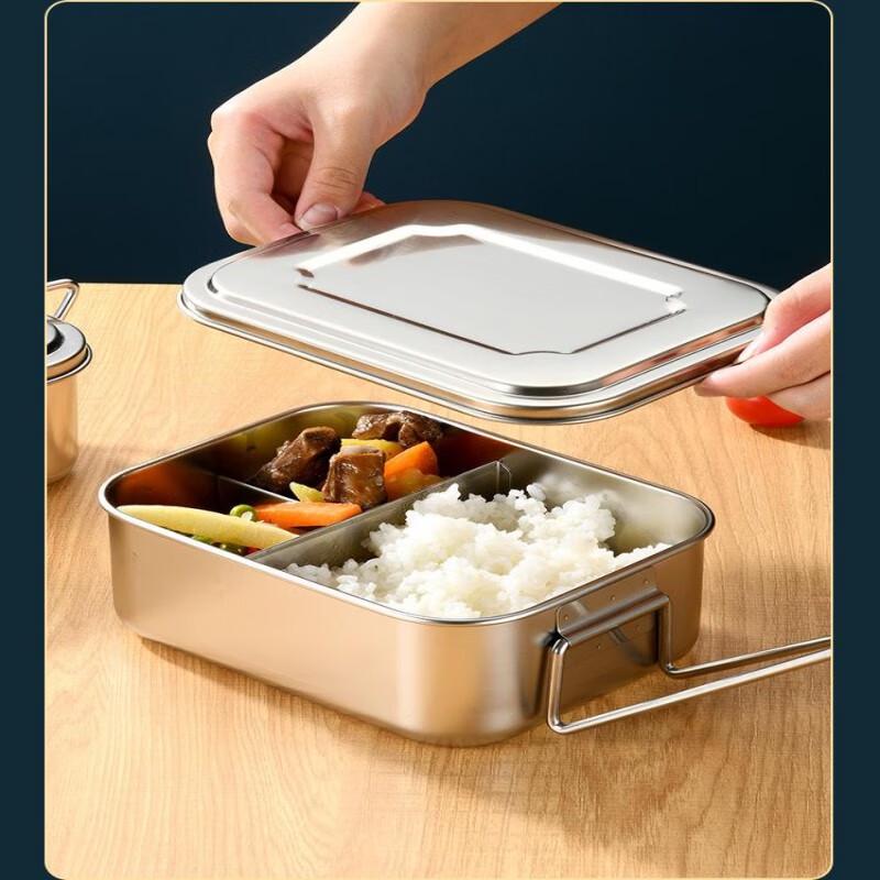 304 Stainless Steel Rectangular Lunch Box with Handle