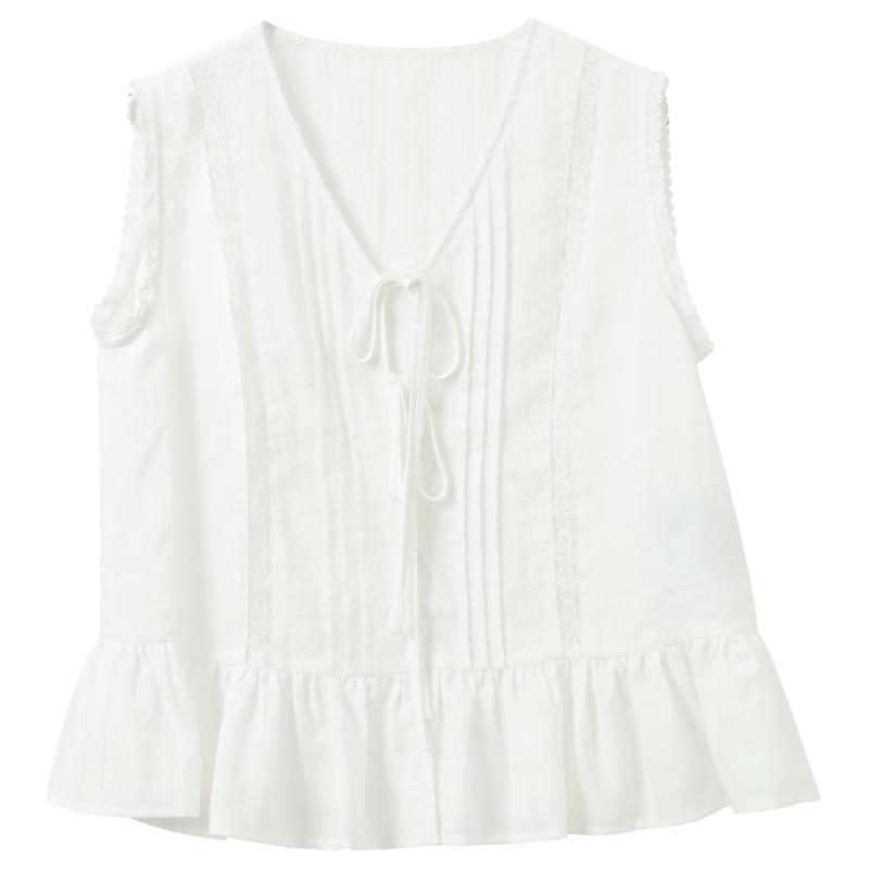 Sancai V-neck Lace-Trim Sleeveless Blouse M