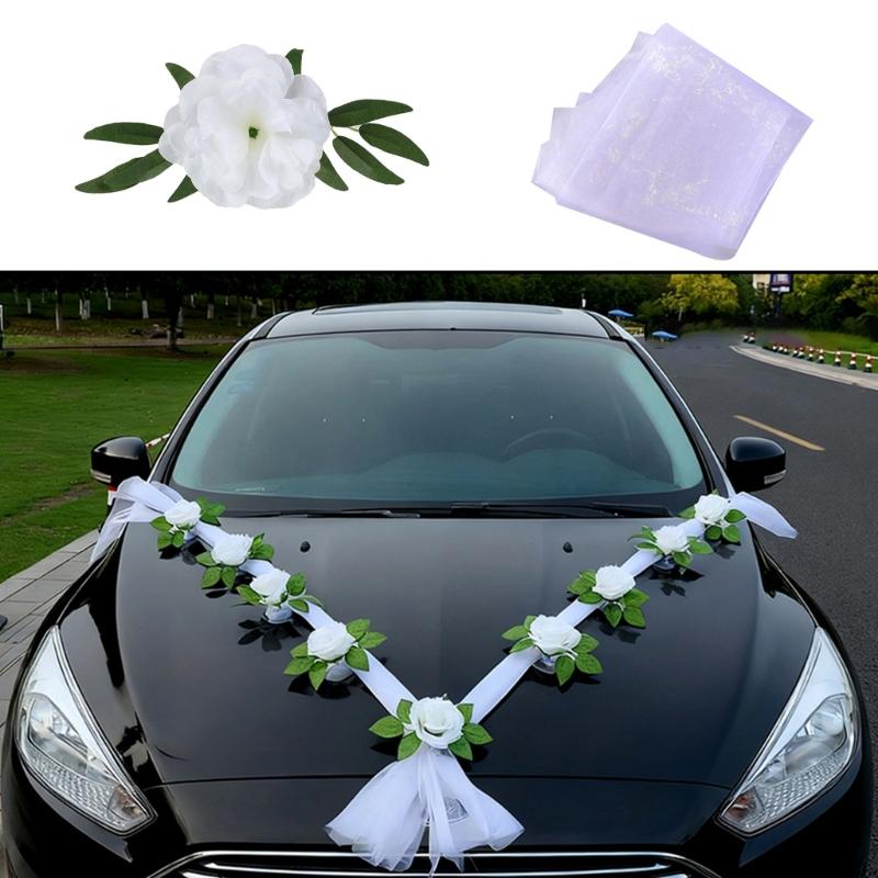 Realistisches Seidenblumen-Arrangement Für Hochzeitsauto-Dekoration Brautparty Und Feierliche Zeremonie