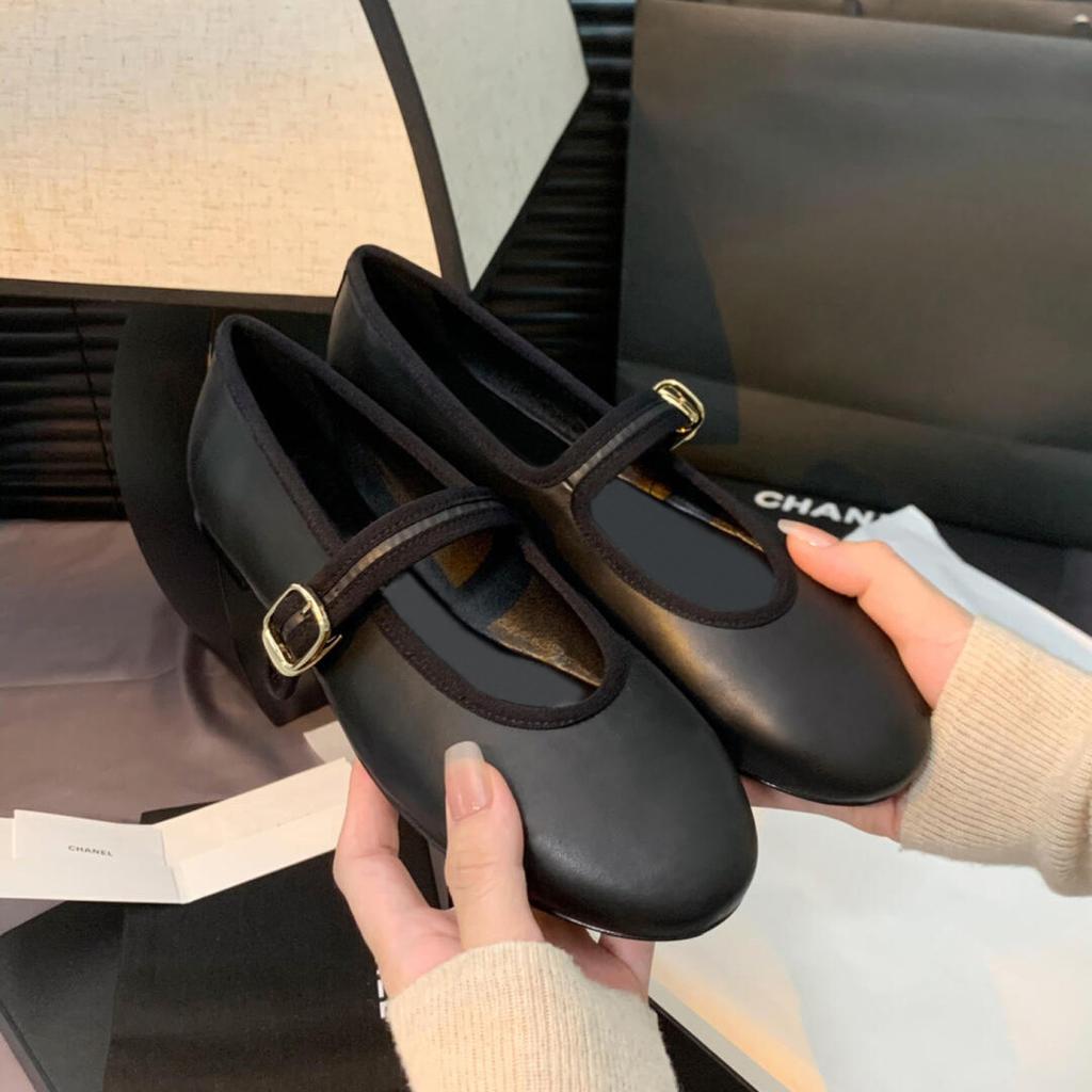 Cowhide version~ Xiaoxiangfeng leather soft-soled ballet shoes for women's one-word buckle flat-bottomed Mary Jane ballet single shoes laden shoes