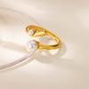 Elegant Cute Imitation Pearl Rings for Women Stainless Steel Opening Gold Color Finger Ring New Trend Aesthetic Jewelry Gifts