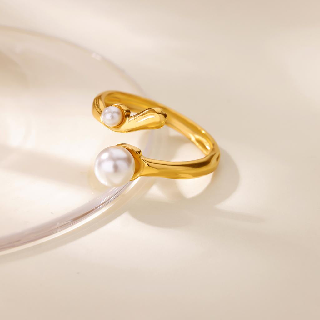 Elegant Cute Imitation Pearl Rings for Women Stainless Steel Opening Gold Color Finger Ring New Trend Aesthetic Jewelry Gifts