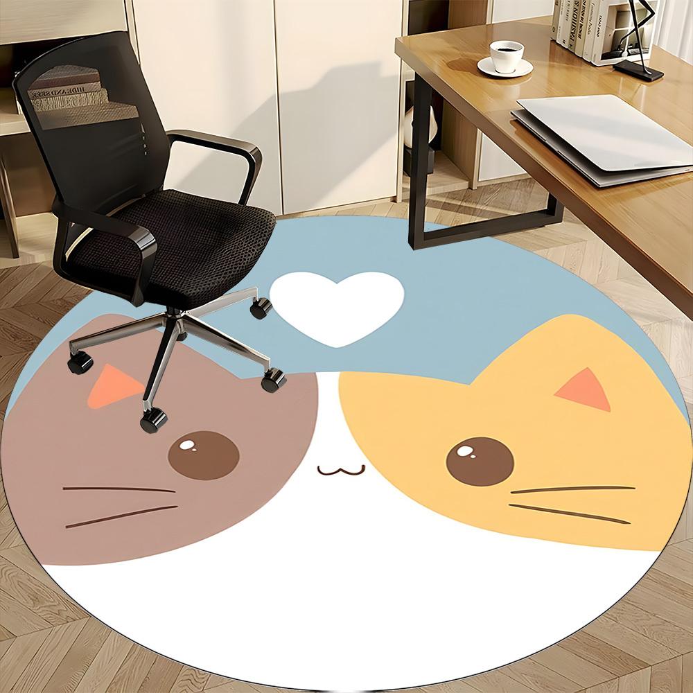 1PC Cat Love Office Round Area Rug, Mat Suitable For Office, Under Office Chairs Bedroom Living Room Home Decor, Room Deco