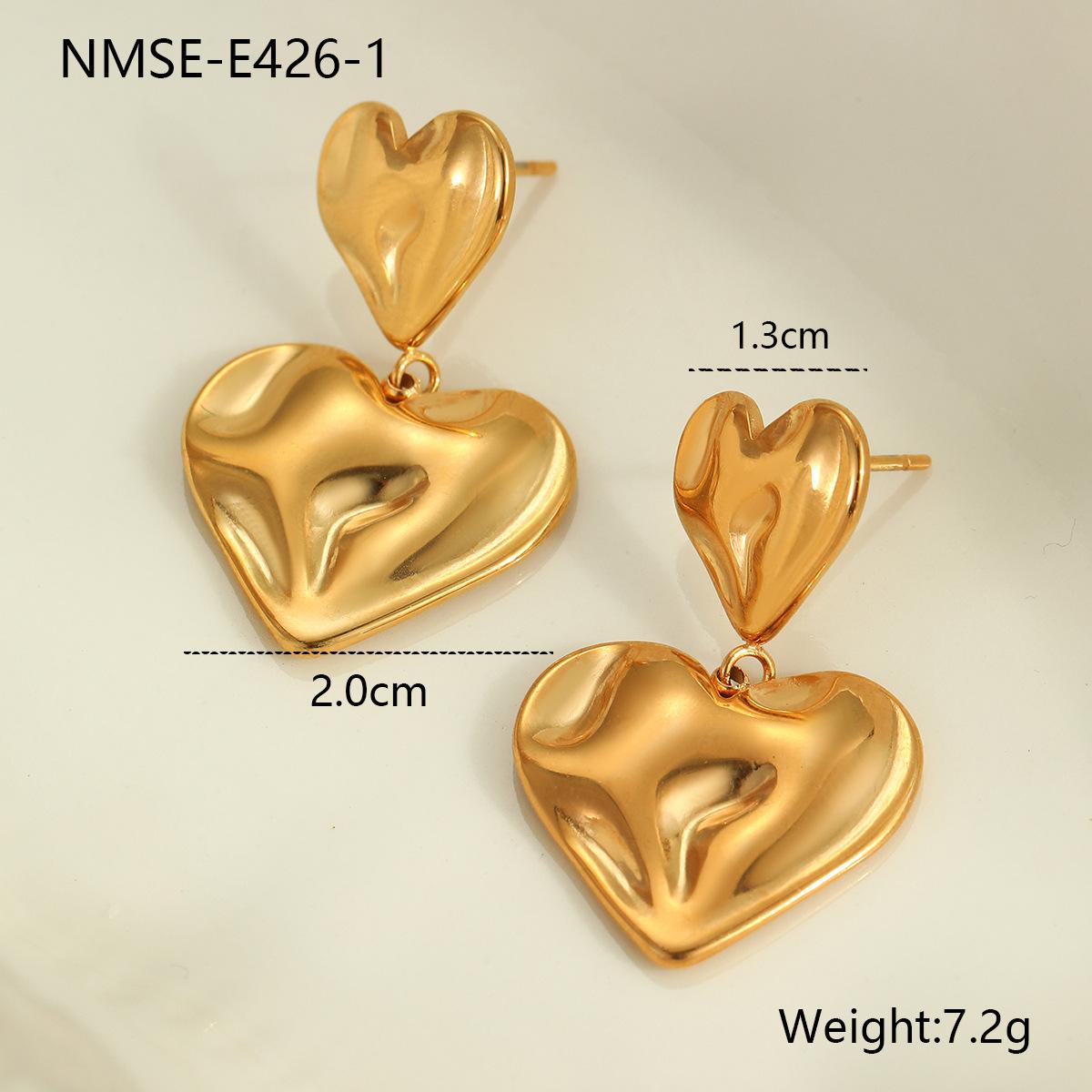 GEMCHIC Women s Irregular Textured Double Heart Earrings Gold Stainless Steel Fashion Drop Earrings for Women