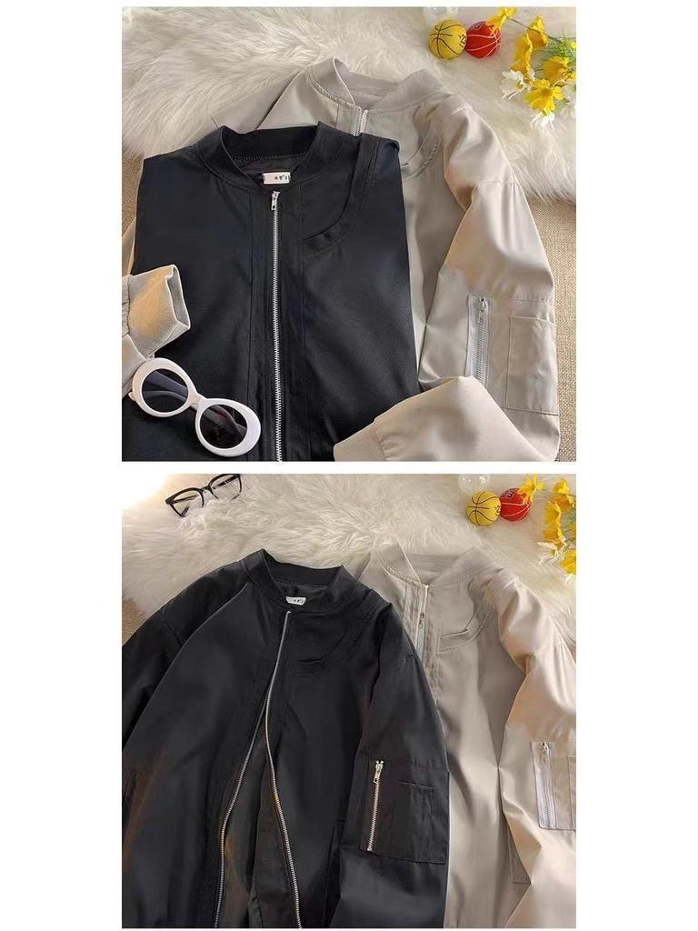 Unisex Trendy Gray Harajuku Bomber Jacket for Couples