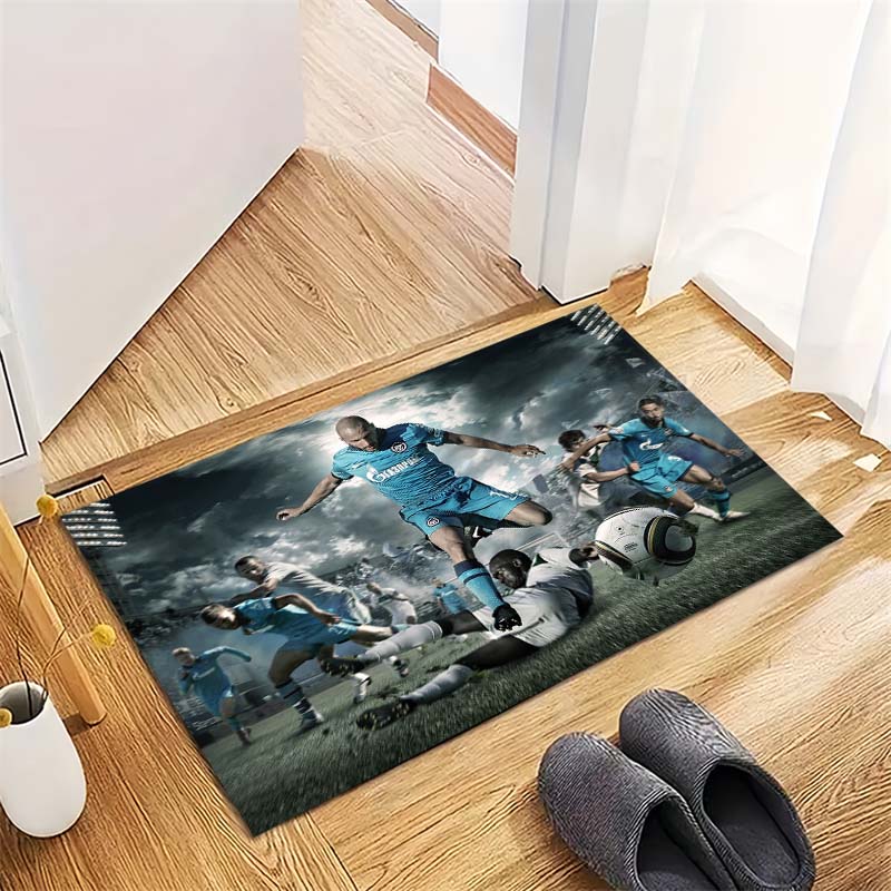 Dramatic Soccer Match Scene Print Area Rug Non‑Slip Floor Mat Living Room Bedroom Sport Decor