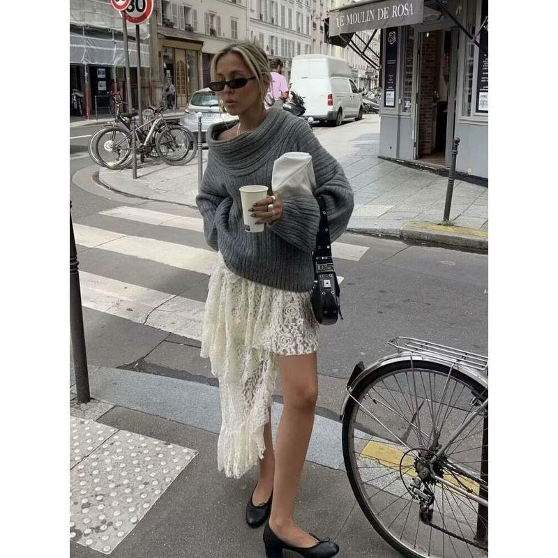 Zbzr Spring New Women Clothes Western Style Fashion Temperament Versatile Lazy off-Shoulder off-Shoulder Knit Sweater