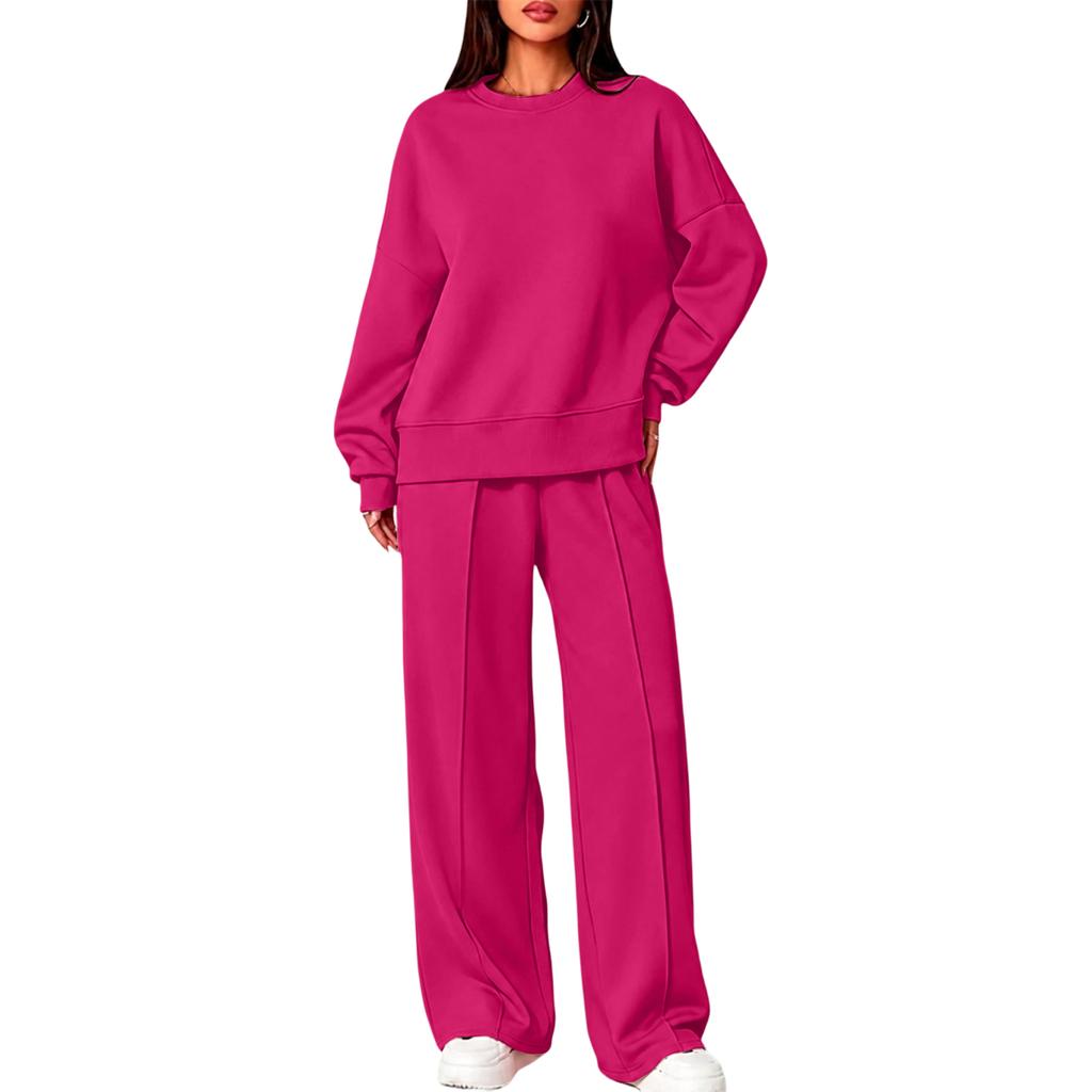 Women's Round Neck Long Sleeve Two Piece Set with Pants for Casual Wear