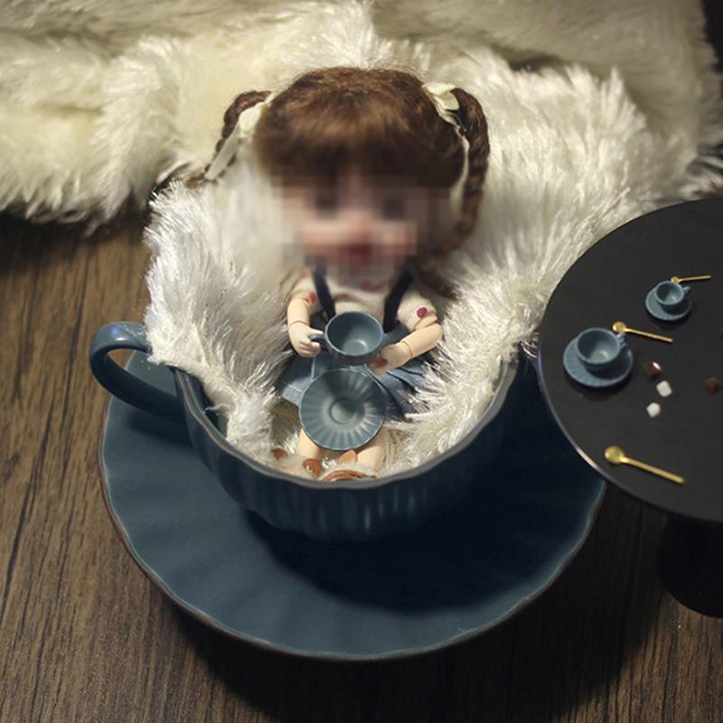 3Pcs/Set 1:12 Dollhouse Mini Furniture Model Diy Access Coffee Cup Saucer Spoon