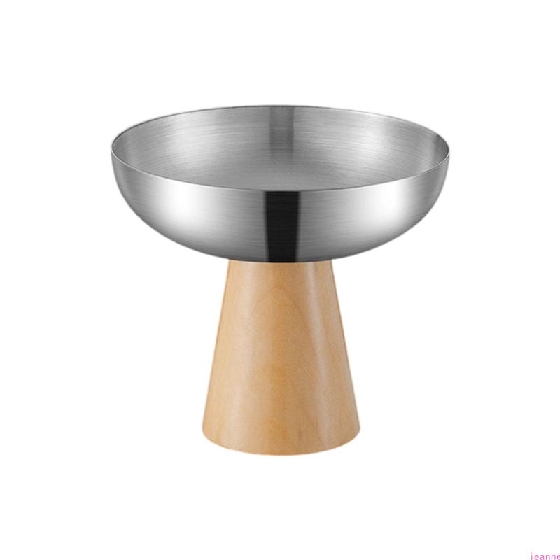 Premium Stainless Steel Dessert Cup With Wooden Stand High Footed Serving Dish Ideal For Ice Cream And Salad