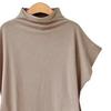 T-shirt da Donna Collo Alto Maniche a Pipistrello Corte con Arricciatura Laterale Pullover Colore Puro Ampio
