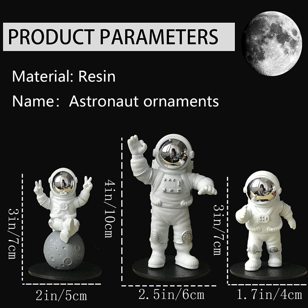 3Pcs Astronaut Action Figurine Home Decor Astronaut Statue Sculpture Showpiece Decor Golden(Silver)