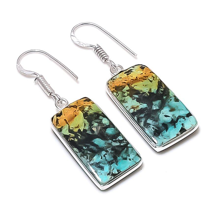 Natural Tibetan Turquoise 925 Sterling Silver Jewelry Earring 1.77" AEE-11090