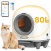 80L Extra Large Self Cleaning Cat Litter Tray with APP Control, Safety Protection, Odor Removal, Rubbish Bag for Multiple Kittens